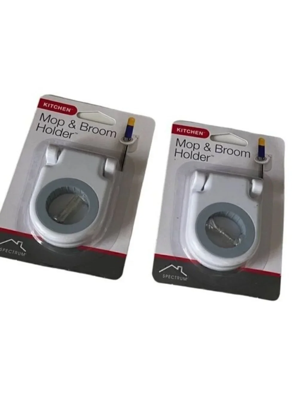 Spectrum Mop and Broom Holder Wall Mounted White Set of 2 New in Packaging